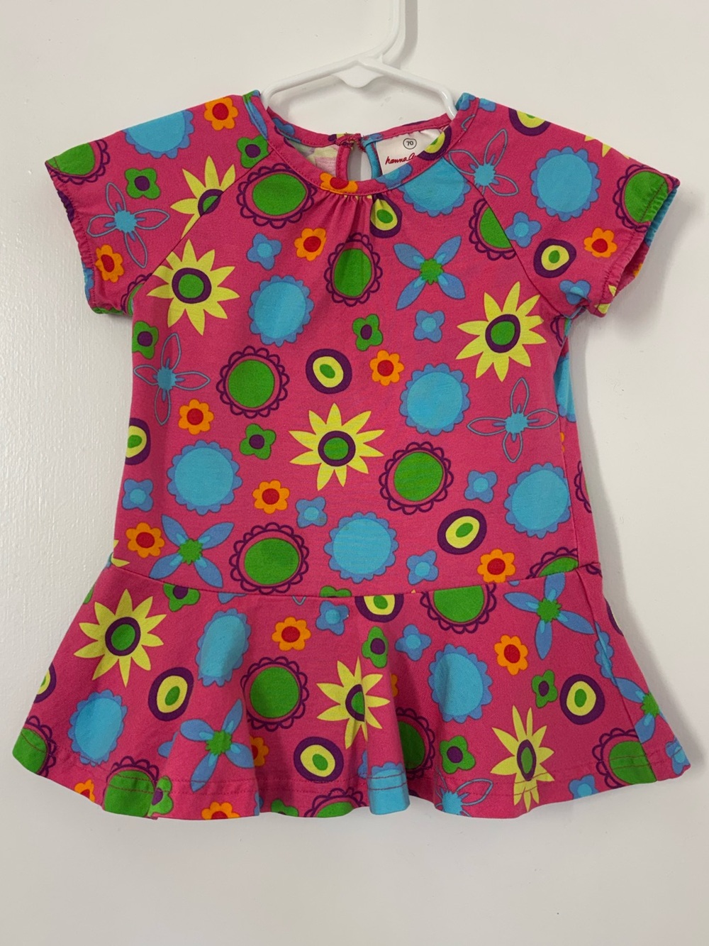 Hanna Andersson Bright Pink Floral Print Shirt Sleeve Dress Baby 6-12 Months